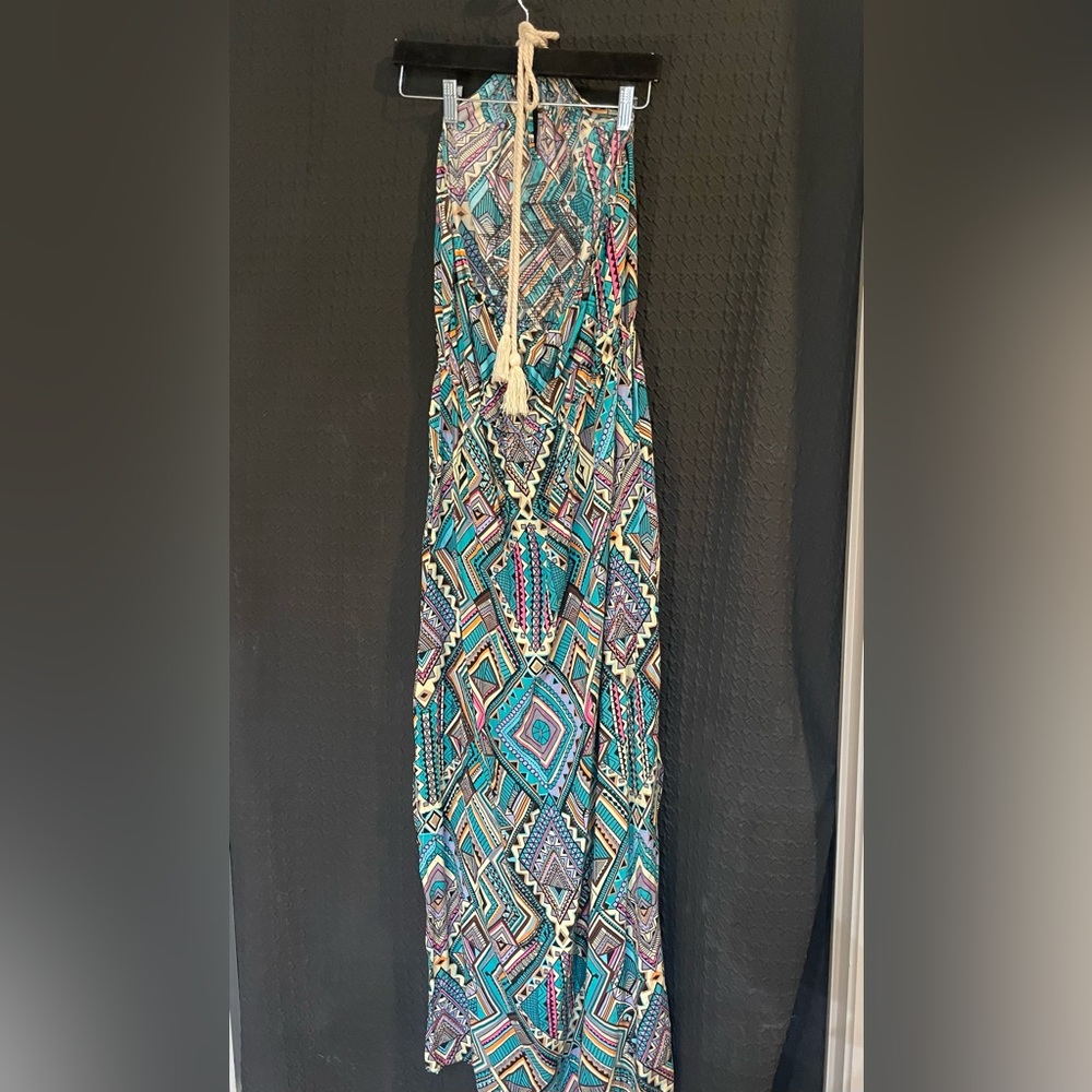 Gorgeous multicolor halter top tie maxi summer dress size large